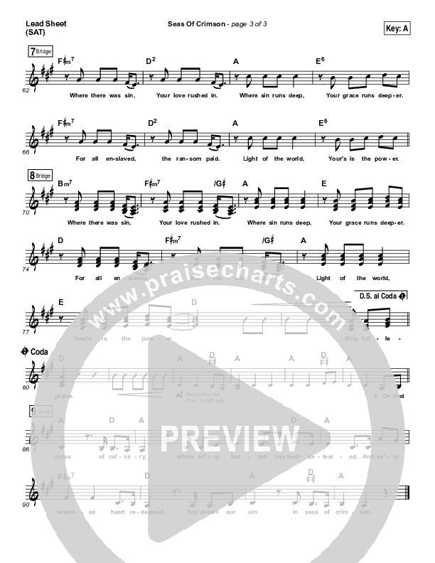 Seas Of Crimson Lead Sheet (SAT) (Bethel Music)