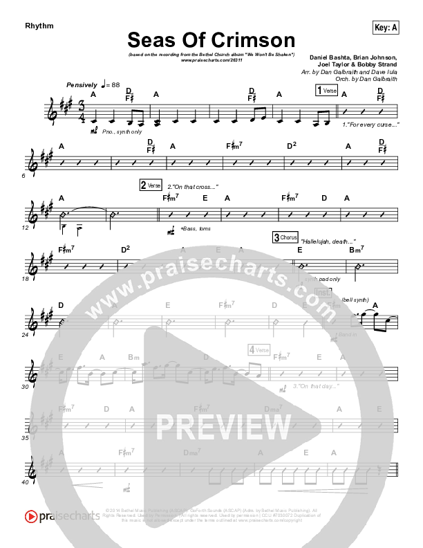 Seas Of Crimson Rhythm Chart (Bethel Music)