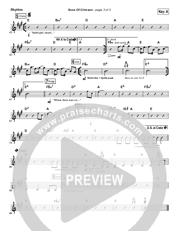 Seas Of Crimson Rhythm Chart (Bethel Music)