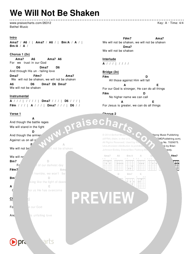 We Will Not Be Shaken Chords & Lyrics (Bethel Music)