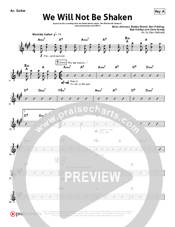 We Will Not Be Shaken Rhythm Chart (Bethel Music)