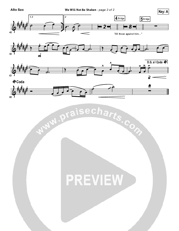 We Will Not Be Shaken Alto Sax (Bethel Music)