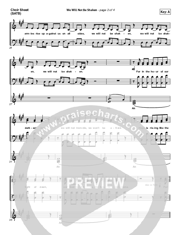 We Will Not Be Shaken Choir Sheet (SATB) (Bethel Music)