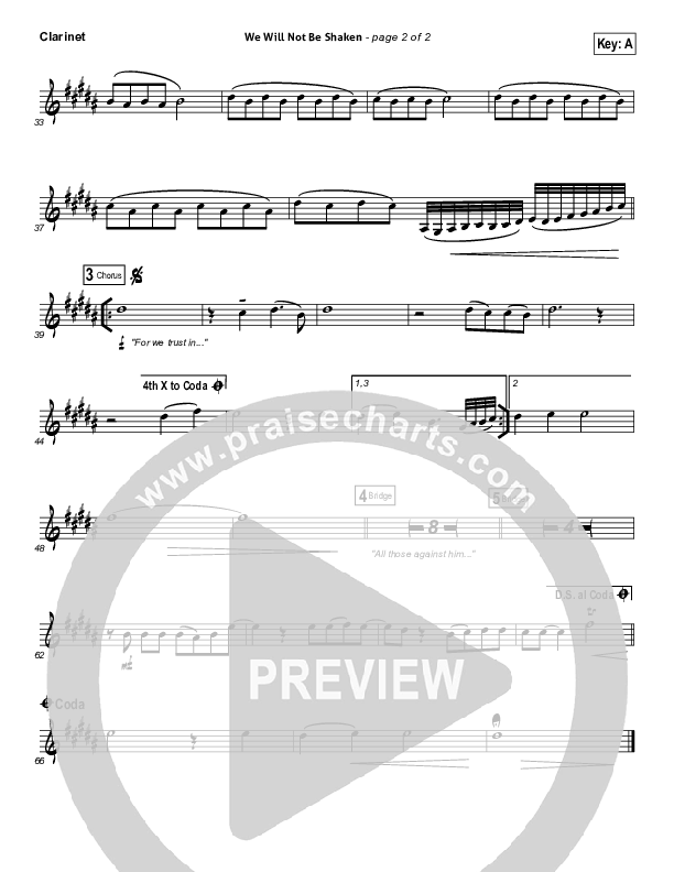 We Will Not Be Shaken Clarinet (Bethel Music)