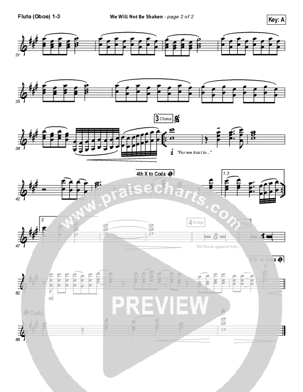 We Will Not Be Shaken Flute/Oboe 1/2/3 (Bethel Music)