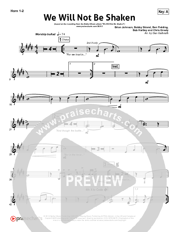 We Will Not Be Shaken French Horn 1/2 (Bethel Music)