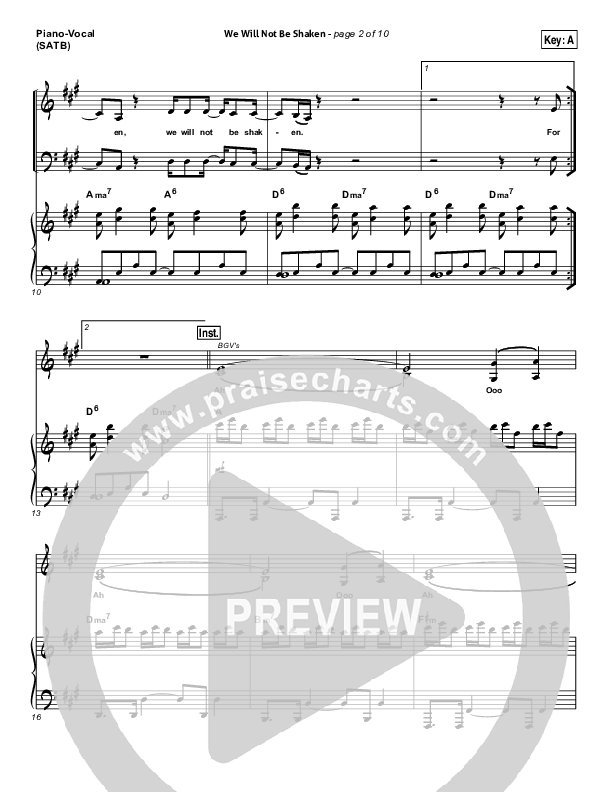 We Will Not Be Shaken Piano/Vocal (SATB) (Bethel Music)