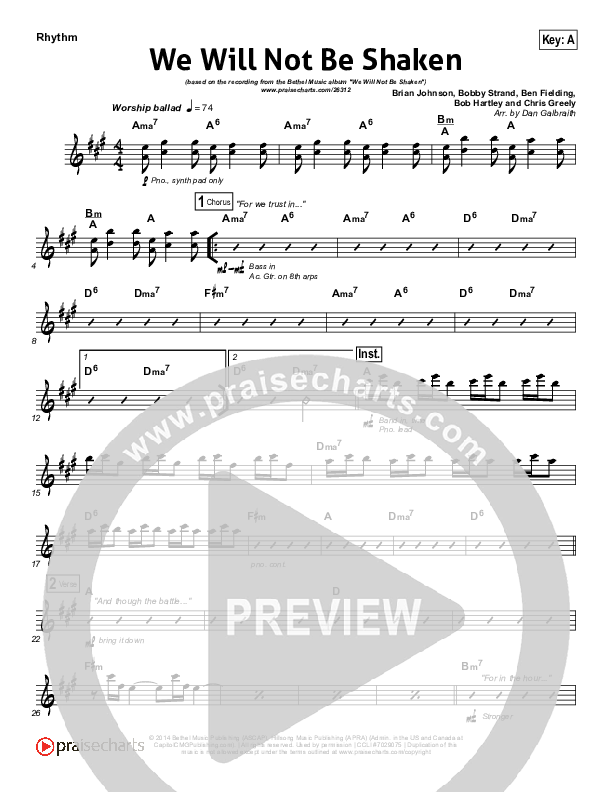 We Will Not Be Shaken Rhythm Chart (Bethel Music)