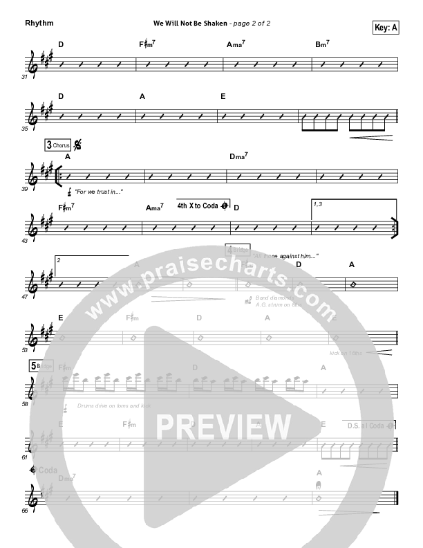 We Will Not Be Shaken Rhythm Chart (Bethel Music)