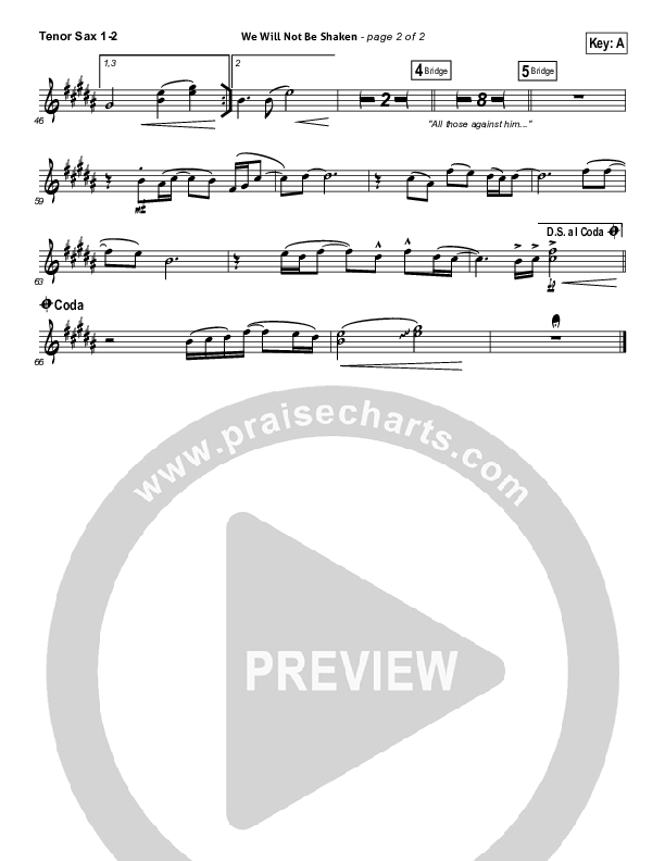 We Will Not Be Shaken Tenor Sax 1/2 (Bethel Music)