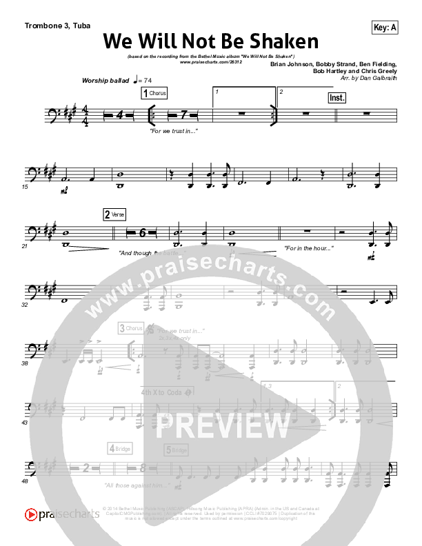 We Will Not Be Shaken Trombone 3/Tuba (Bethel Music)