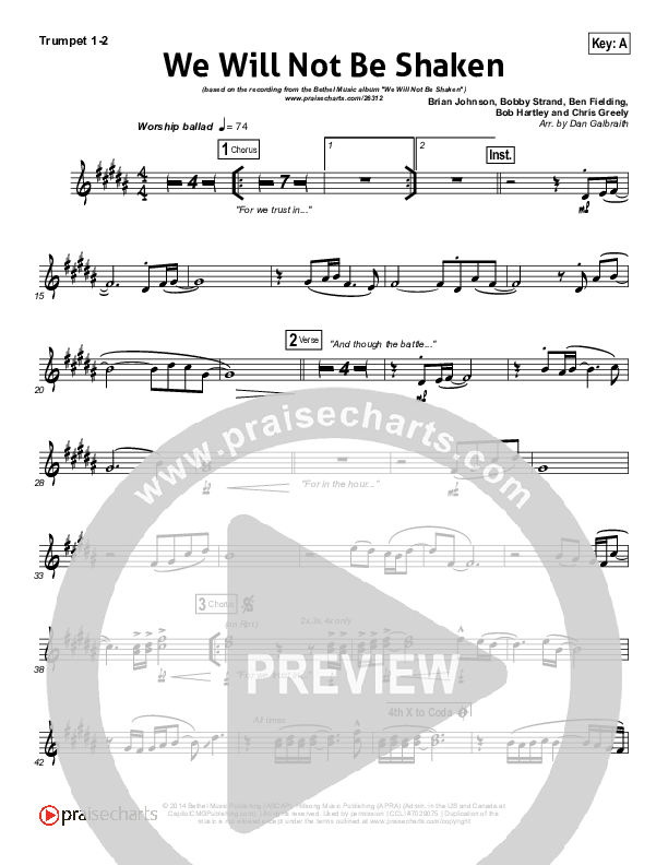 We Will Not Be Shaken Trumpet 1,2 (Bethel Music)