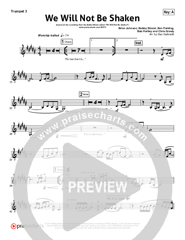 We Will Not Be Shaken Trumpet 3 (Bethel Music)