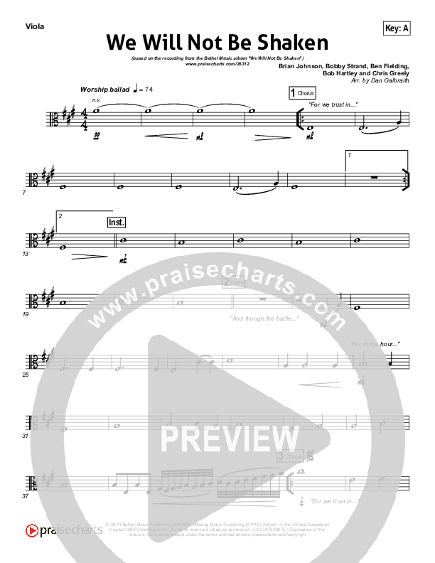 We Will Not Be Shaken Viola (Bethel Music)