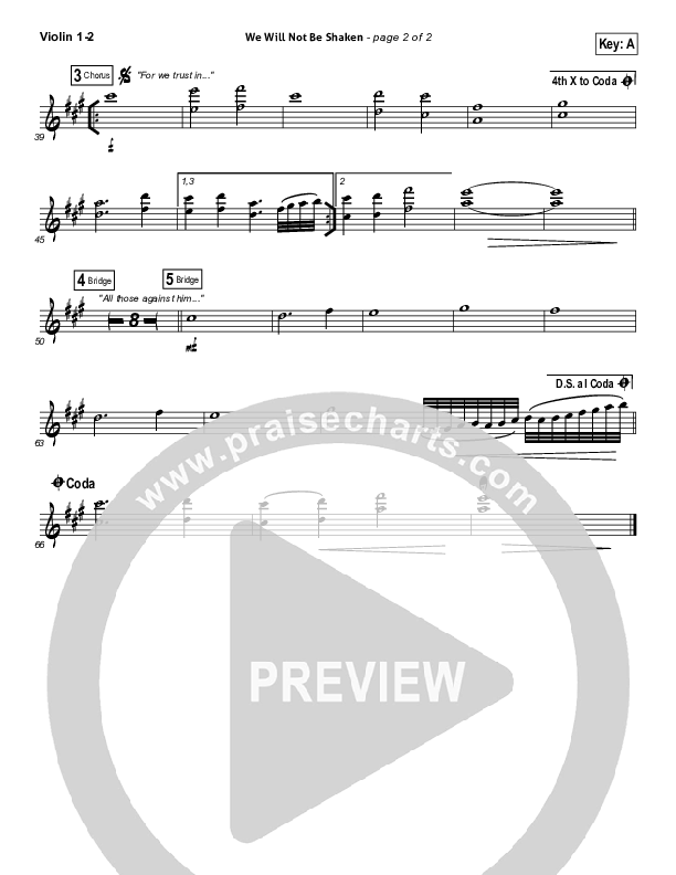 We Will Not Be Shaken Violin 1/2 (Bethel Music)