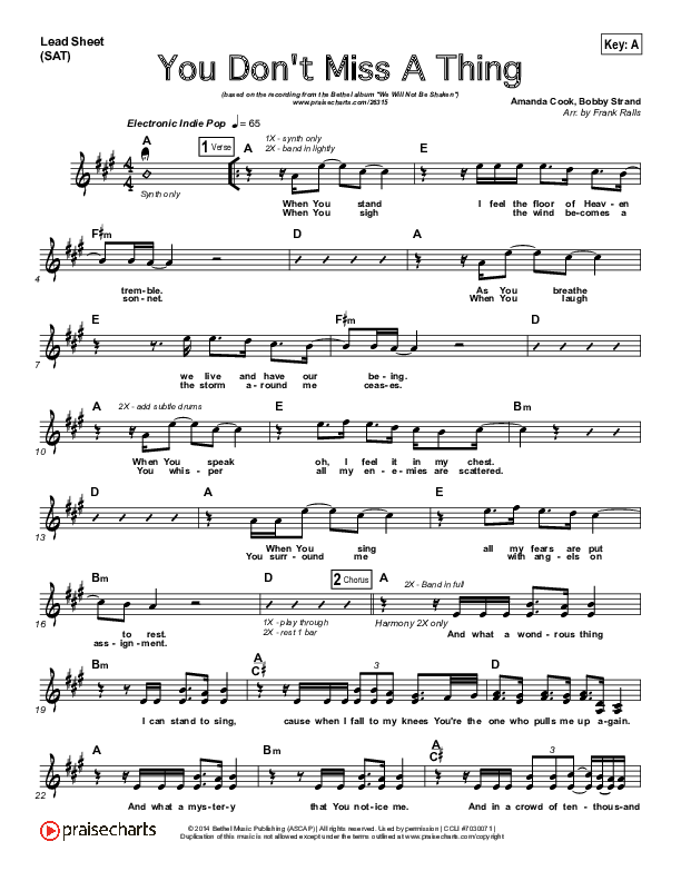 You Don't Miss A Thing Lead (SAT) (Bethel Music)