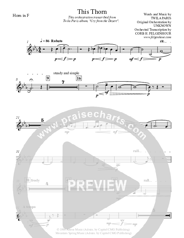 This Thorn French Horn (Twila Paris)