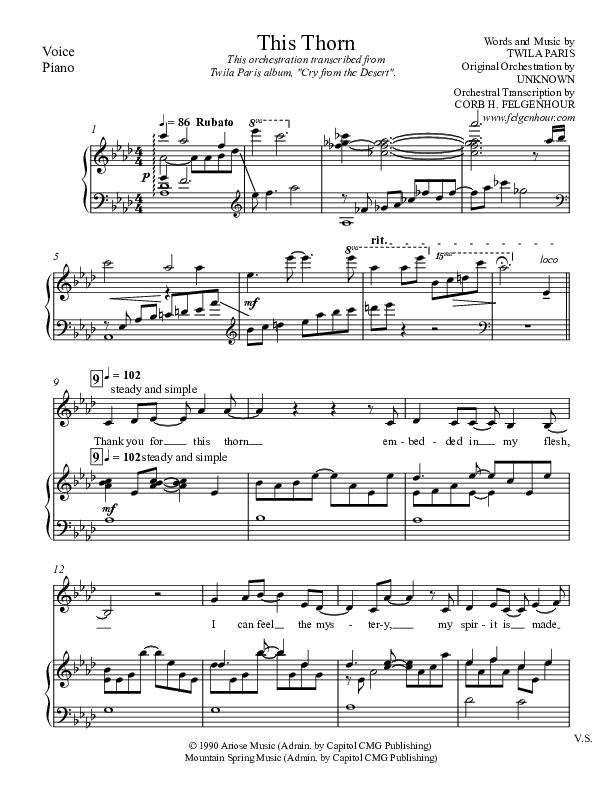 This Thorn Piano/Vocal (Twila Paris)