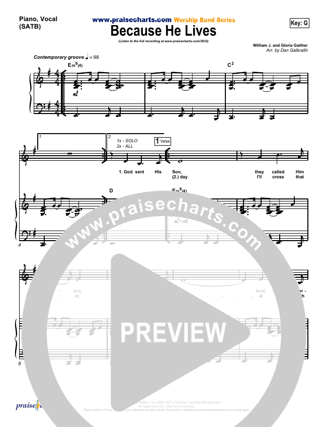 Because He Lives Sheet Music PDF (PraiseCharts Band / Arr. Dan ...