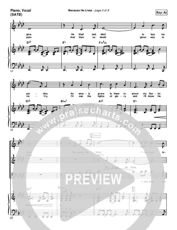 Because He Lives Piano/Vocal (PraiseCharts Band / Arr. Daniel Galbraith)