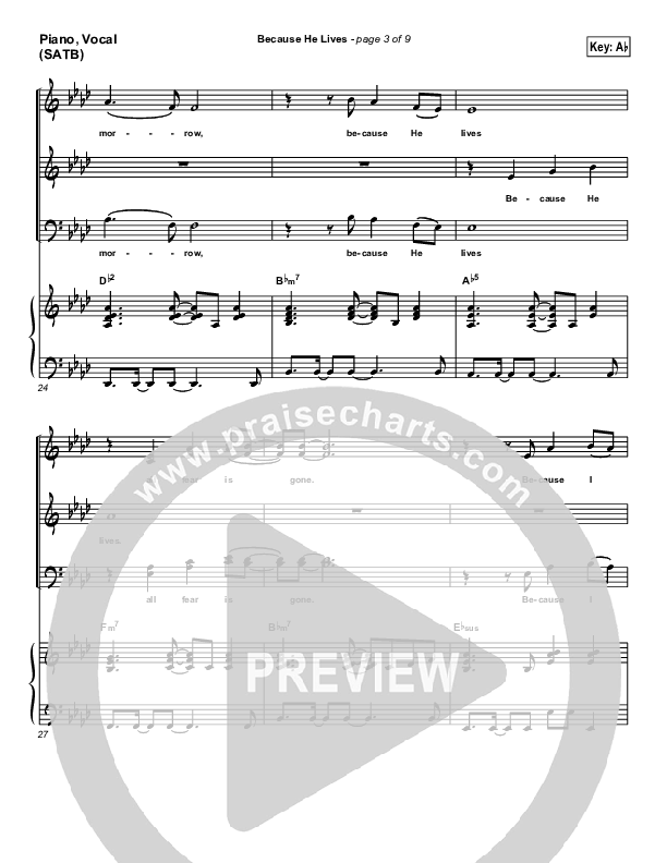 Because He Lives Piano/Vocal Pack (PraiseCharts Band / Arr. Daniel Galbraith)