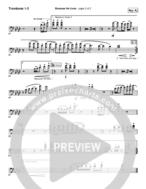 Because He Lives Trombone 1/2 (PraiseCharts Band / Arr. Daniel Galbraith)