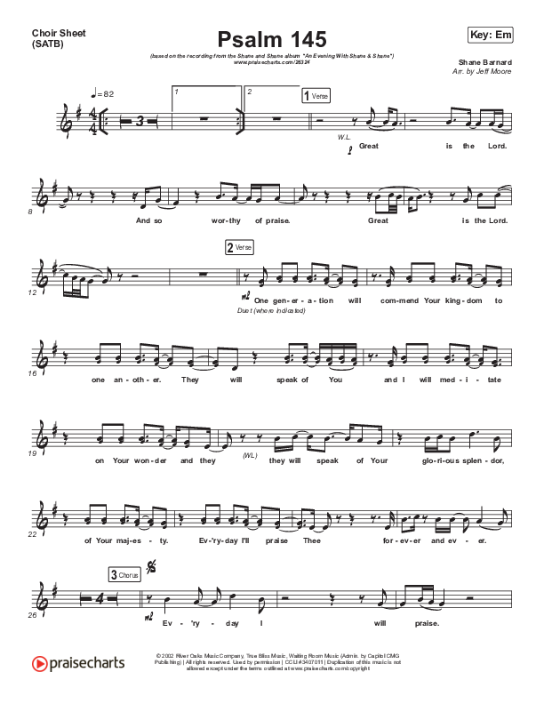 Psalm 145 Choir Sheet (SATB) (Shane & Shane)