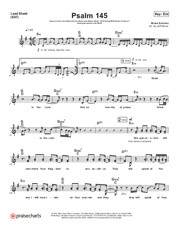 Psalm 145 Lead Sheet (SAT) (Shane & Shane)