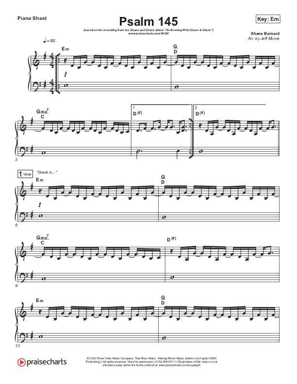 Psalm 145 Piano Sheet (Shane & Shane)