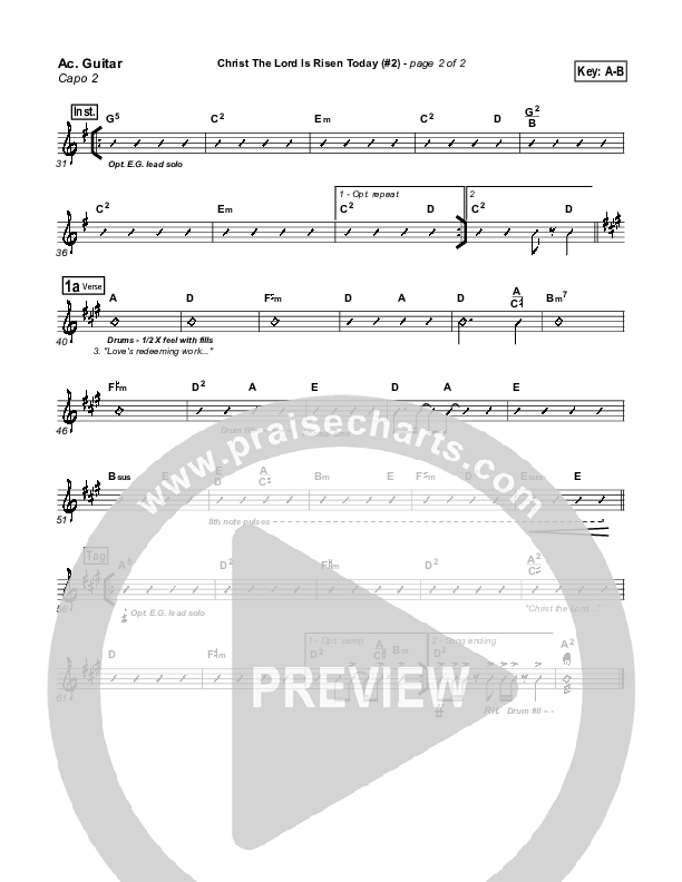 Christ The Lord Is Risen Today Acoustic Guitar (PraiseCharts Band / Arr. Daniel Galbraith)