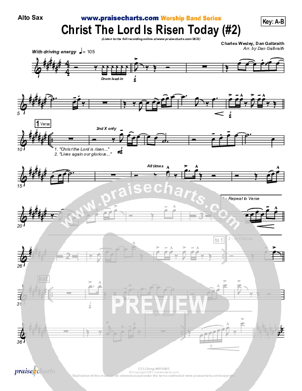 Christ The Lord Is Risen Today Alto Sax (PraiseCharts Band / Arr. Daniel Galbraith)