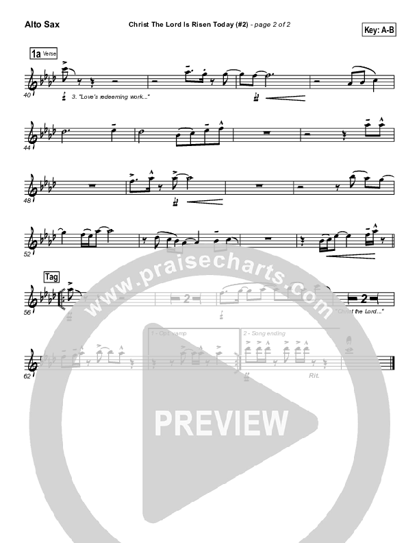 Christ The Lord Is Risen Today Alto Sax (PraiseCharts Band / Arr. Daniel Galbraith)