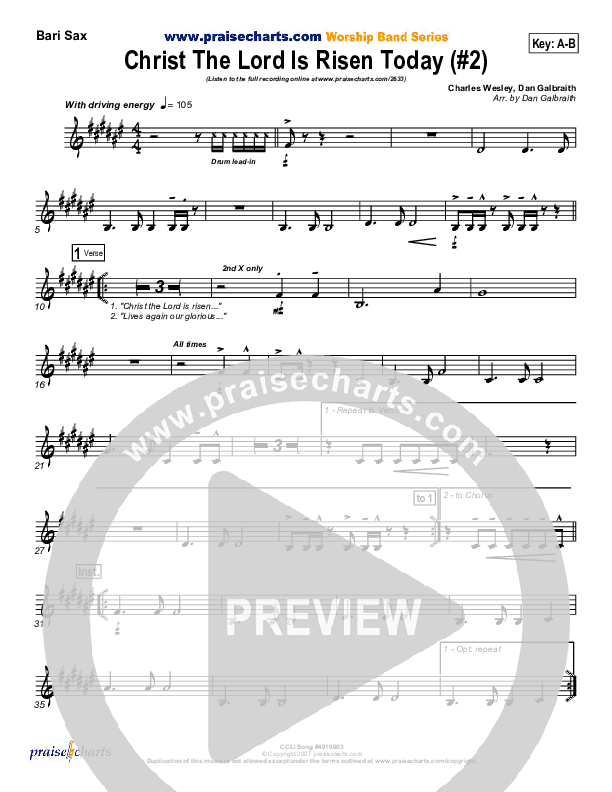 Christ The Lord Is Risen Today Bari Sax (PraiseCharts Band / Arr. Daniel Galbraith)