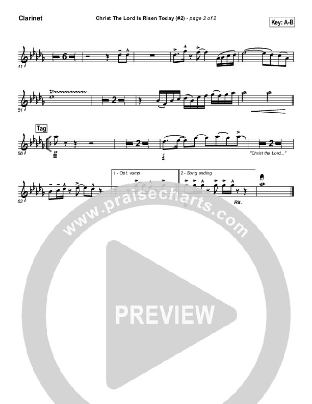 Christ The Lord Is Risen Today Clarinet (PraiseCharts Band / Arr. Daniel Galbraith)