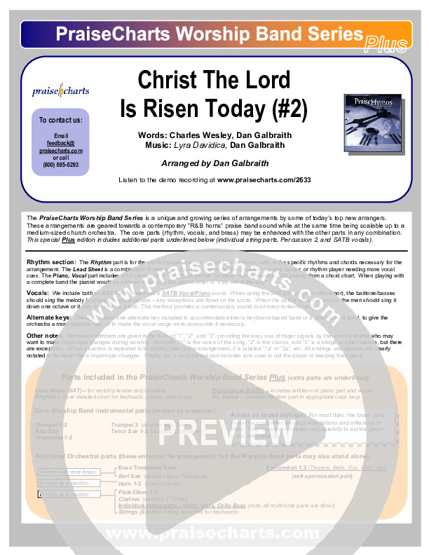 Christ The Lord Is Risen Today Cover Sheet (PraiseCharts Band / Arr. Daniel Galbraith)