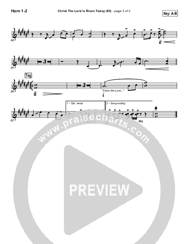 Christ The Lord Is Risen Today French Horn 1/2 (PraiseCharts Band / Arr. Daniel Galbraith)