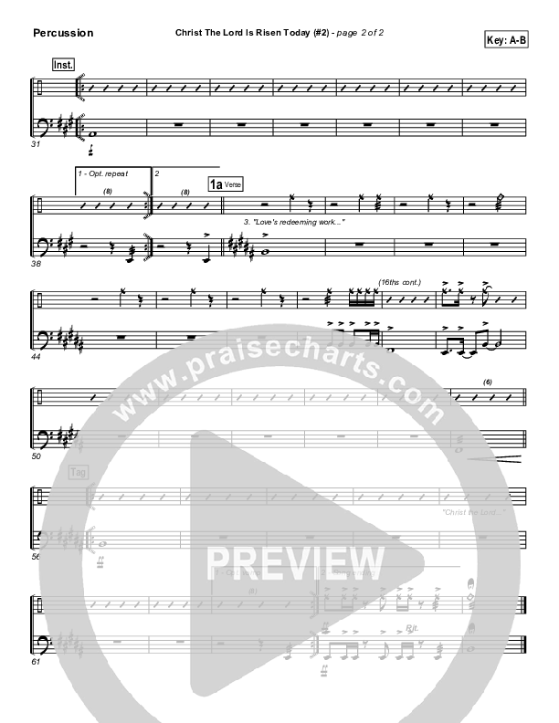 Christ The Lord Is Risen Today Percussion (PraiseCharts Band / Arr. Daniel Galbraith)