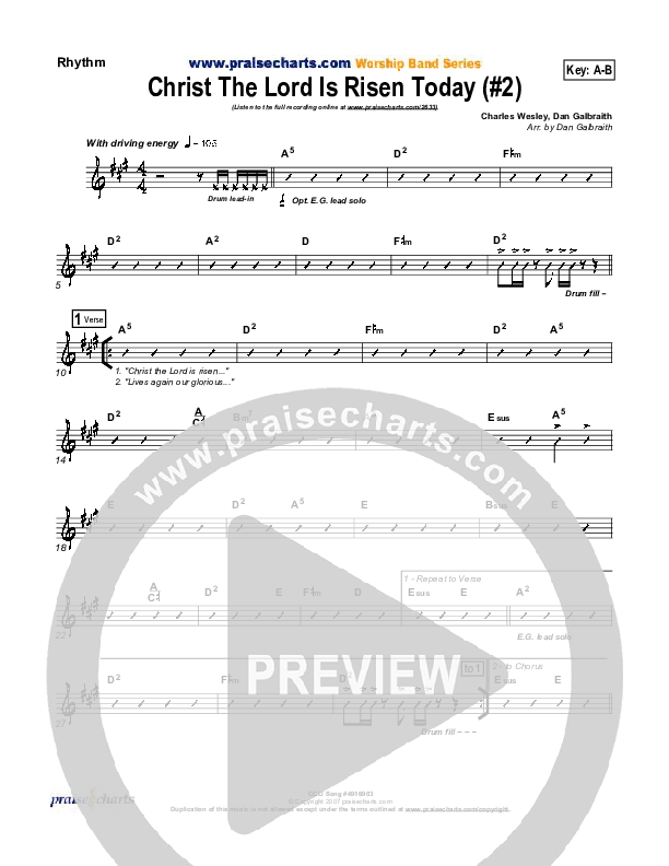 Christ The Lord Is Risen Today Rhythm Chart (PraiseCharts Band / Arr. Daniel Galbraith)
