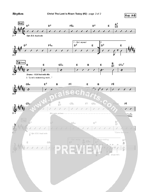 Christ The Lord Is Risen Today Rhythm Chart (PraiseCharts Band / Arr. Daniel Galbraith)
