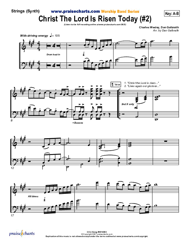 Christ The Lord Is Risen Today Synth Strings (PraiseCharts Band / Arr. Daniel Galbraith)