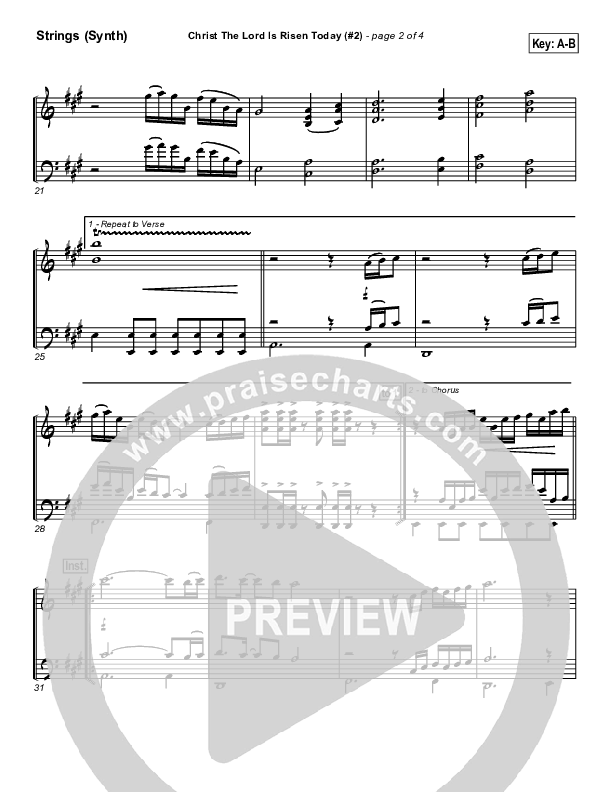 Christ The Lord Is Risen Today Synth Strings (PraiseCharts Band / Arr. Daniel Galbraith)