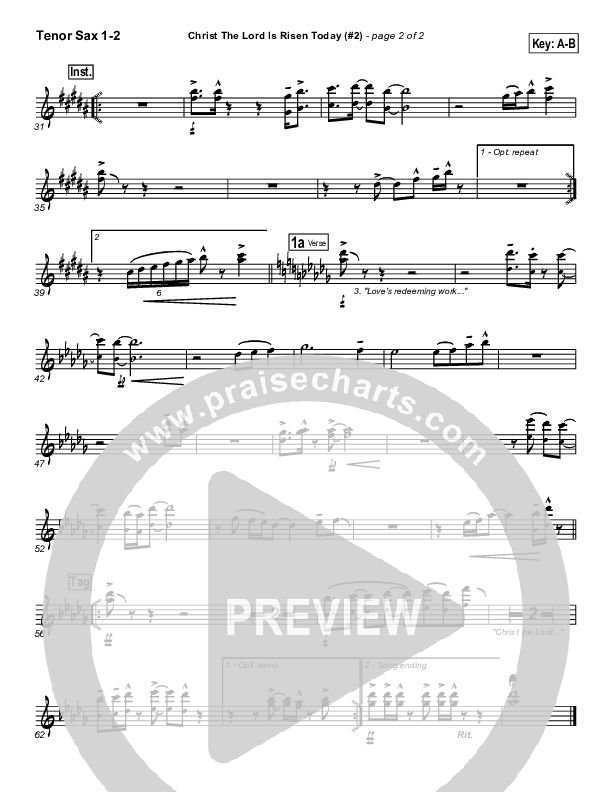 Christ The Lord Is Risen Today Tenor Sax 1/2 (PraiseCharts Band / Arr. Daniel Galbraith)
