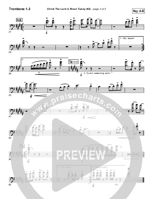 Christ The Lord Is Risen Today Trombone 1/2 (PraiseCharts Band / Arr. Daniel Galbraith)