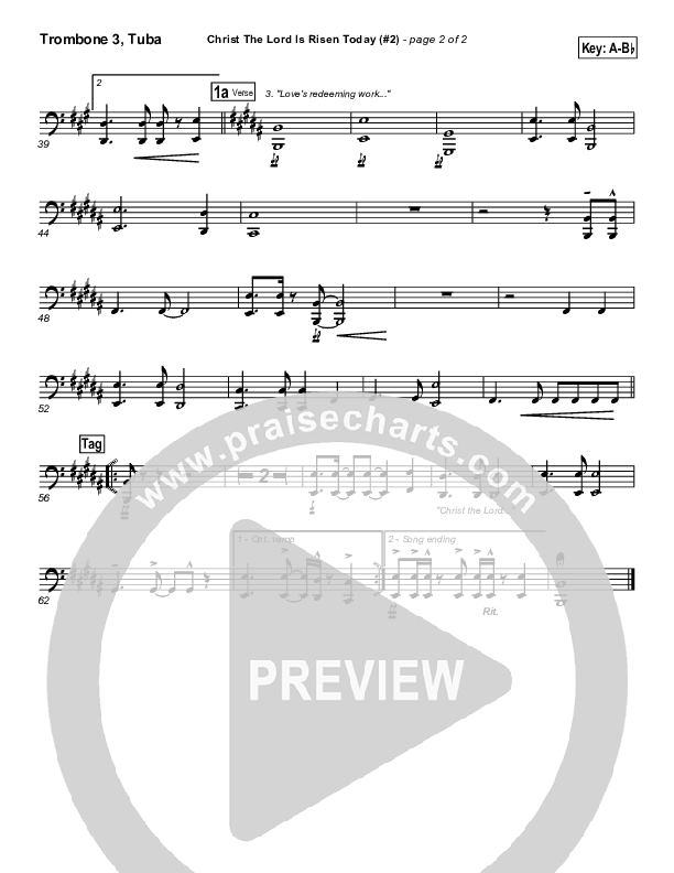 Christ The Lord Is Risen Today Trombone 3/Tuba (PraiseCharts Band / Arr. Daniel Galbraith)
