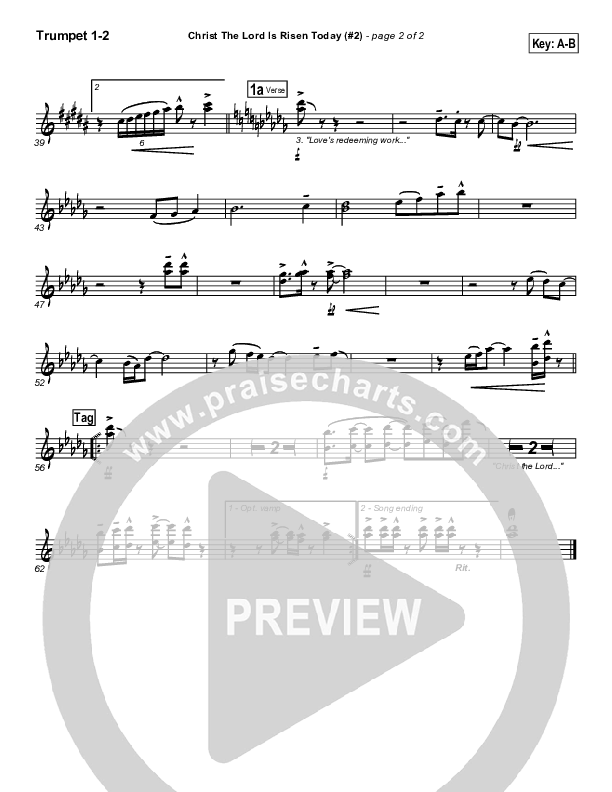 Christ The Lord Is Risen Today Trumpet 1,2 (PraiseCharts Band / Arr. Daniel Galbraith)