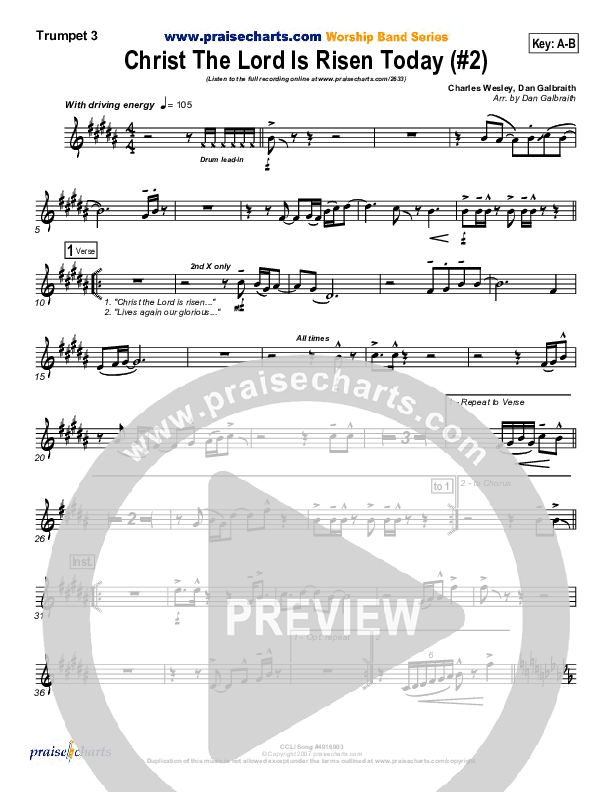 Christ The Lord Is Risen Today Trumpet 3 (PraiseCharts Band / Arr. Daniel Galbraith)