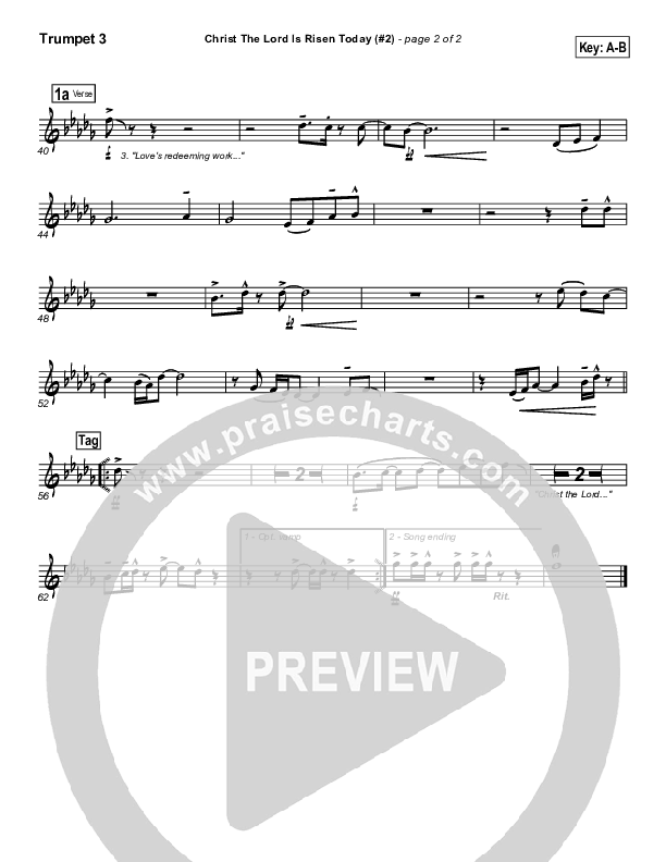 Christ The Lord Is Risen Today Trumpet 3 (PraiseCharts Band / Arr. Daniel Galbraith)