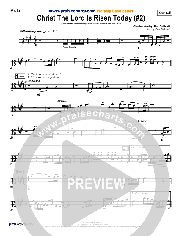 Christ The Lord Is Risen Today Viola (PraiseCharts Band / Arr. Daniel Galbraith)