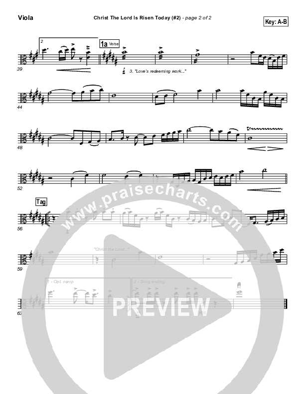 Christ The Lord Is Risen Today Viola (PraiseCharts Band / Arr. Daniel Galbraith)
