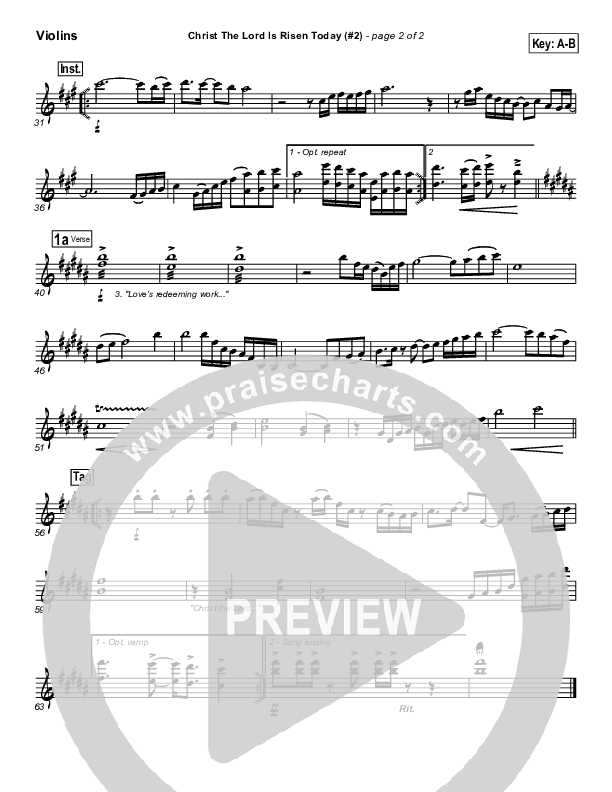 Christ The Lord Is Risen Today Violins (PraiseCharts Band / Arr. Daniel Galbraith)